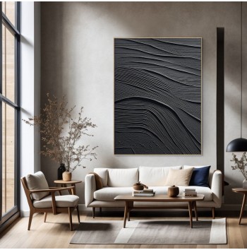 Pure Black Minimalist 3D Texture Mural