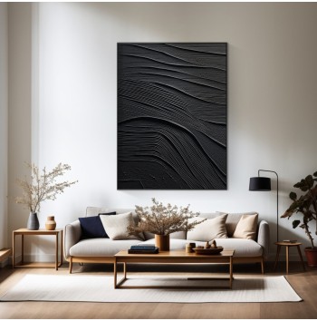 Pure Black Minimalist 3D Texture Mural