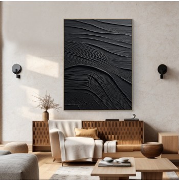 Pure Black Minimalist 3D Texture Mural