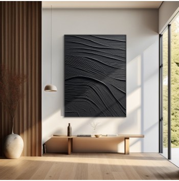 Pure Black Minimalist 3D Texture Mural