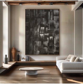 large black and grey textured abstract painting