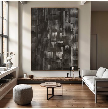 large black and grey textured abstract painting