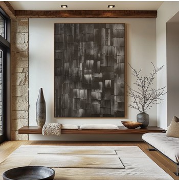 large black and grey textured abstract painting