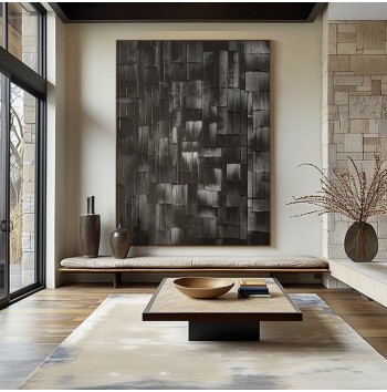 large black and grey textured abstract painting