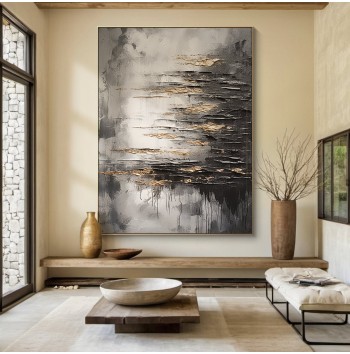 Original Beige Black Abstract Painting