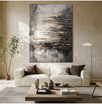 Original Beige Black Abstract Painting