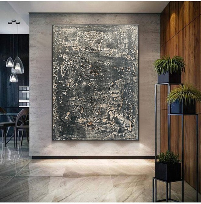 Black Textured Abstract Painting