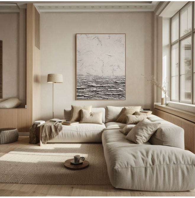 Wall Art Beige Black 3D Texture Painting