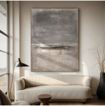 Gray Abstract Textured Painting On Canvas